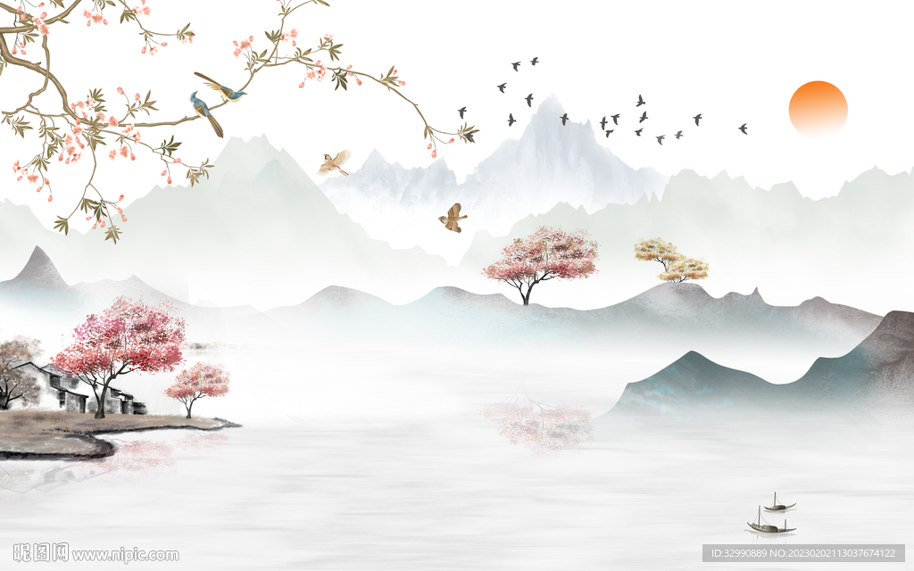 高端 客厅山水背景 TIf分层