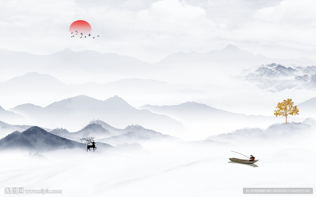 大气 客厅山水背景 TIf分层