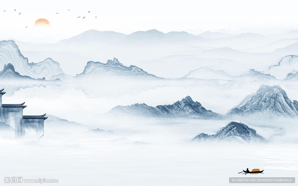 高端 中式新山水画 TIf分层