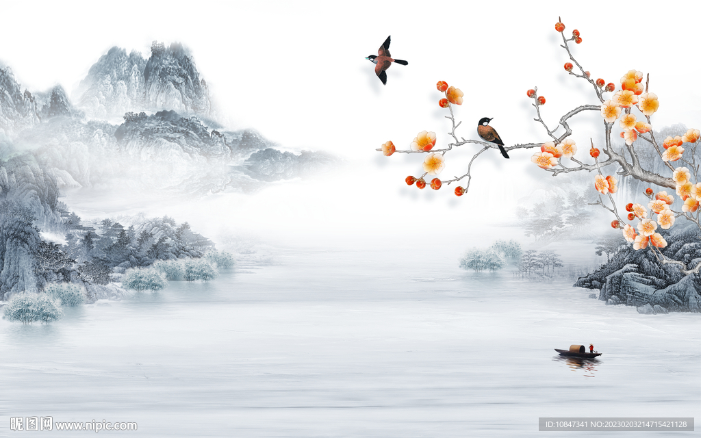 花鸟 中式新山水画 TIf分层