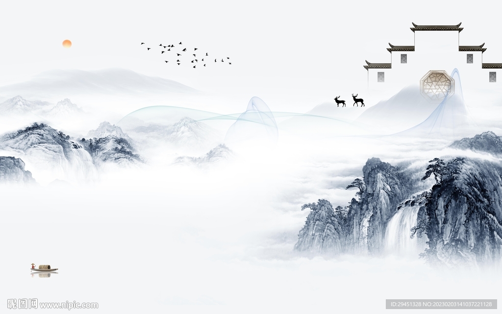 高清 高端山水墙画 tif分层