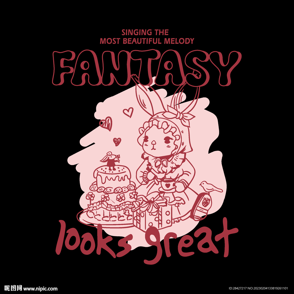 卡通线条兔子印花