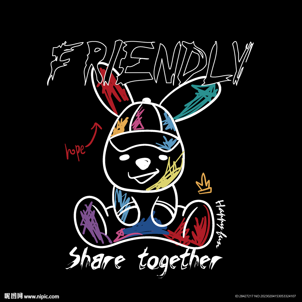 卡通兔子涂鸦印花