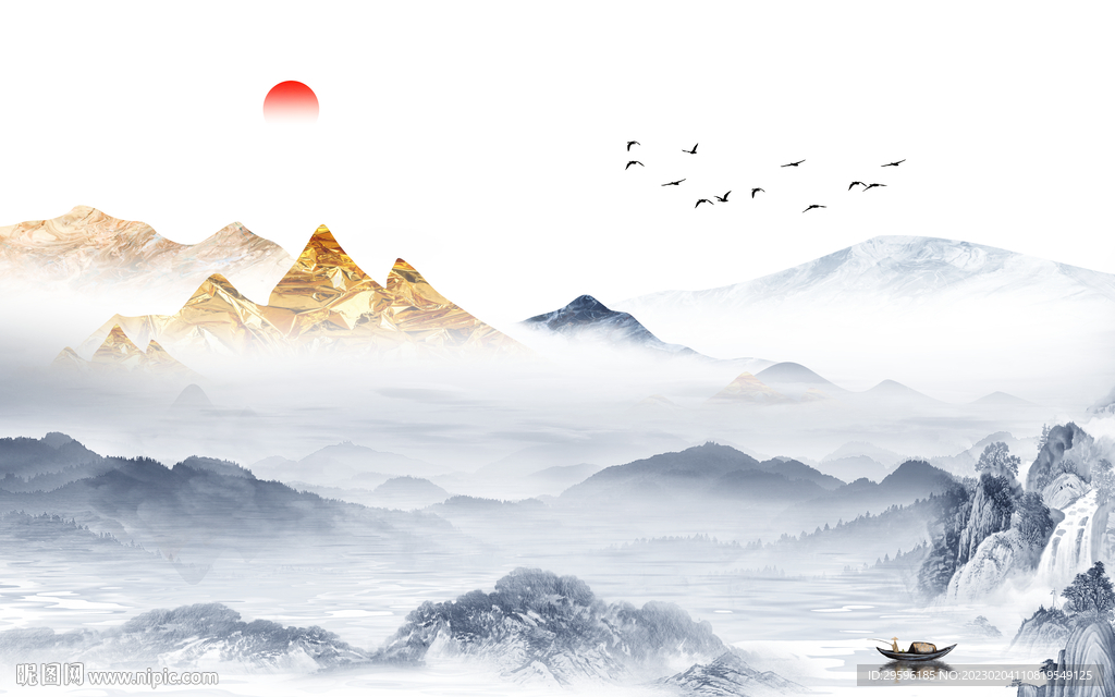 爆款 背景客厅山水 TIF分层