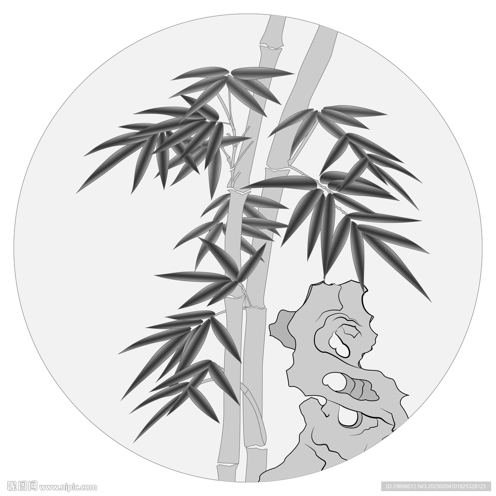 水墨竹子国画写意圆形装饰背景