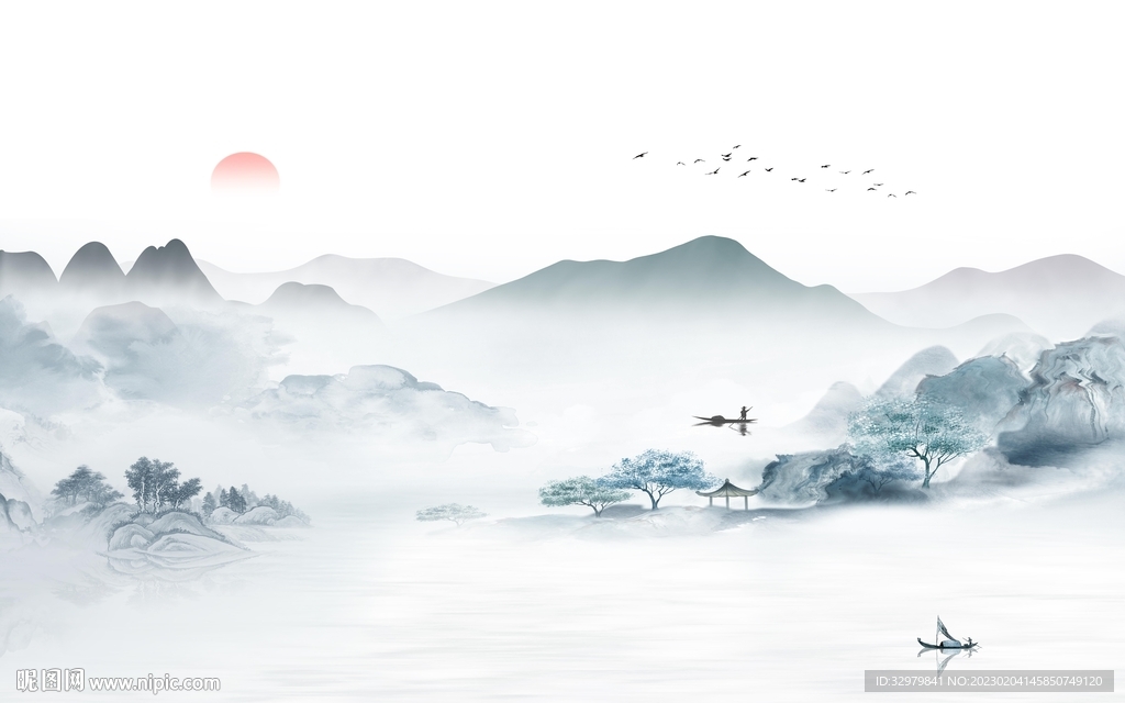 新品 新款中式山水 tif分层