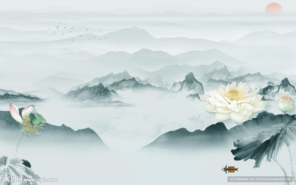 高清 中式沙发山水 Tif分层