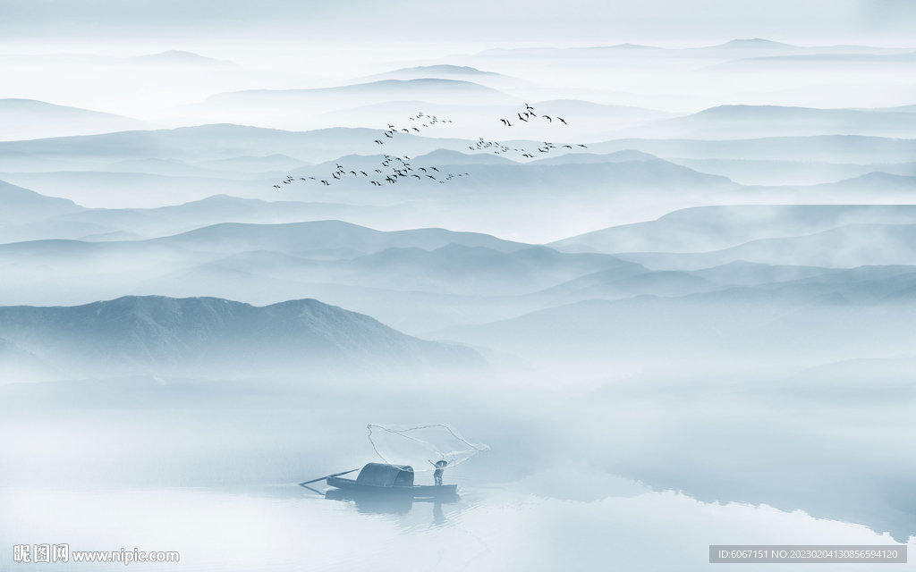 意境水墨山水画床头装饰画