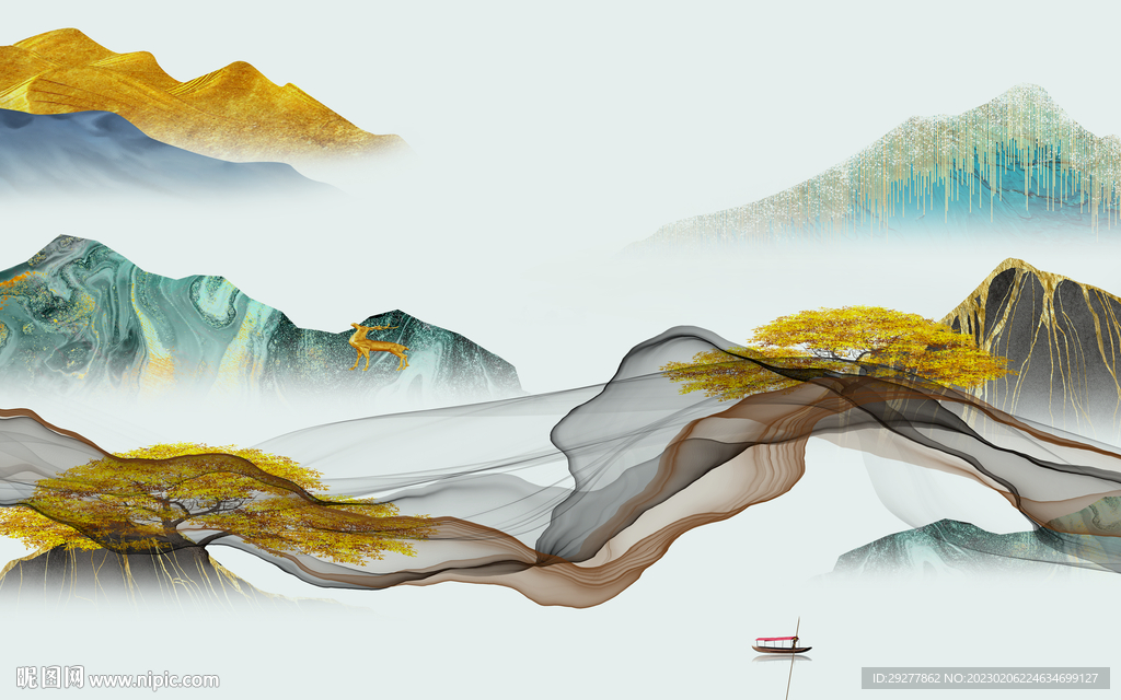 最新 背景墙山水画 TiF分层