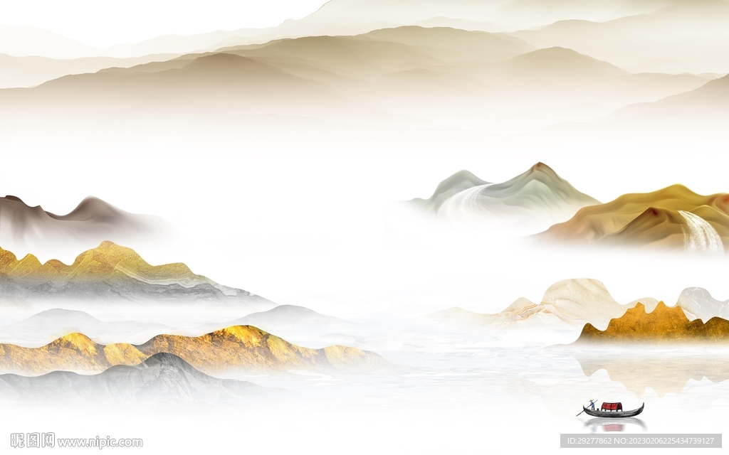 高清 背景墙山水画 TiF分层