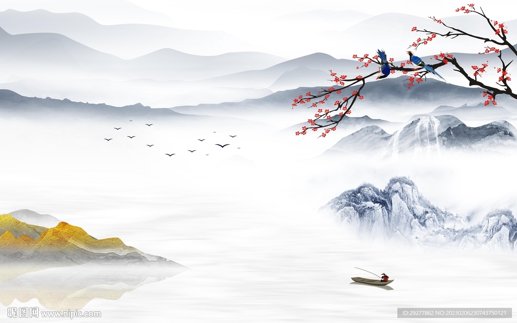 人气 背景墙山水画 TiF分层