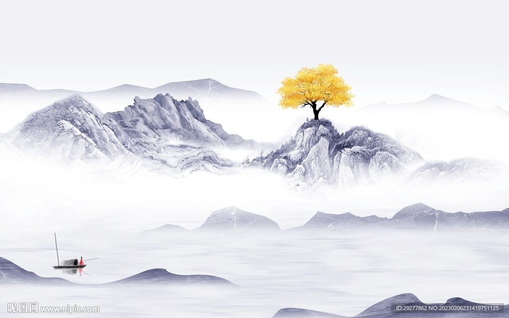 大气 背景墙山水画 TiF分层