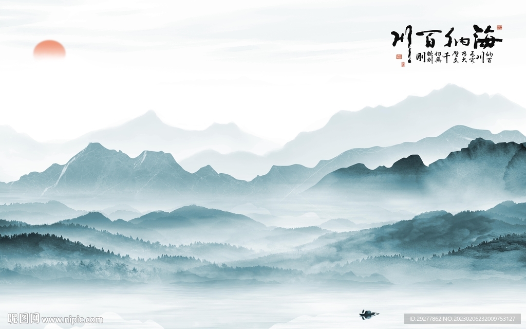 新品 背景墙山水画 TiF分层