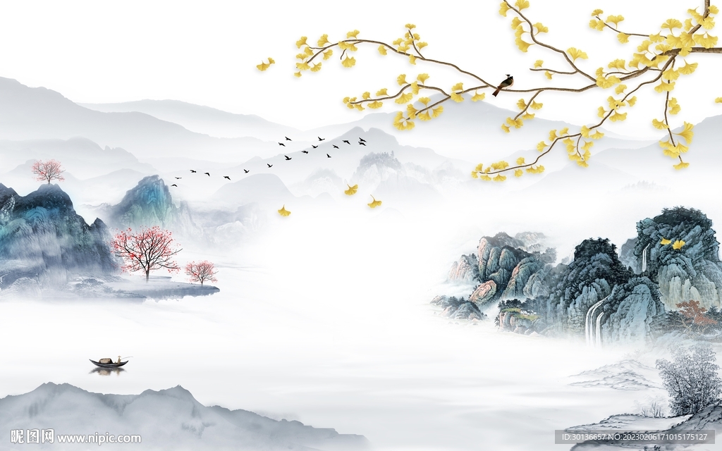 最新 电视背景山水 tif分层