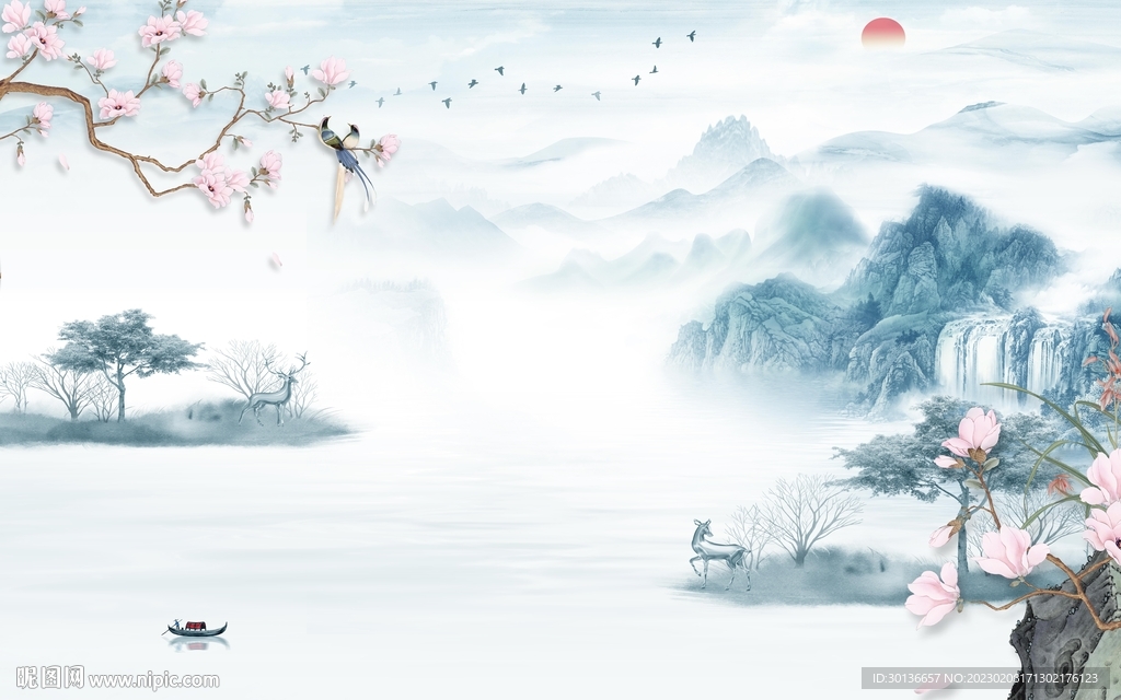 爆款 电视背景山水 tif分层