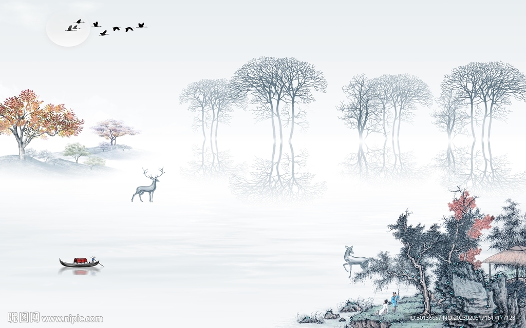 高端 电视背景山水 tif分层