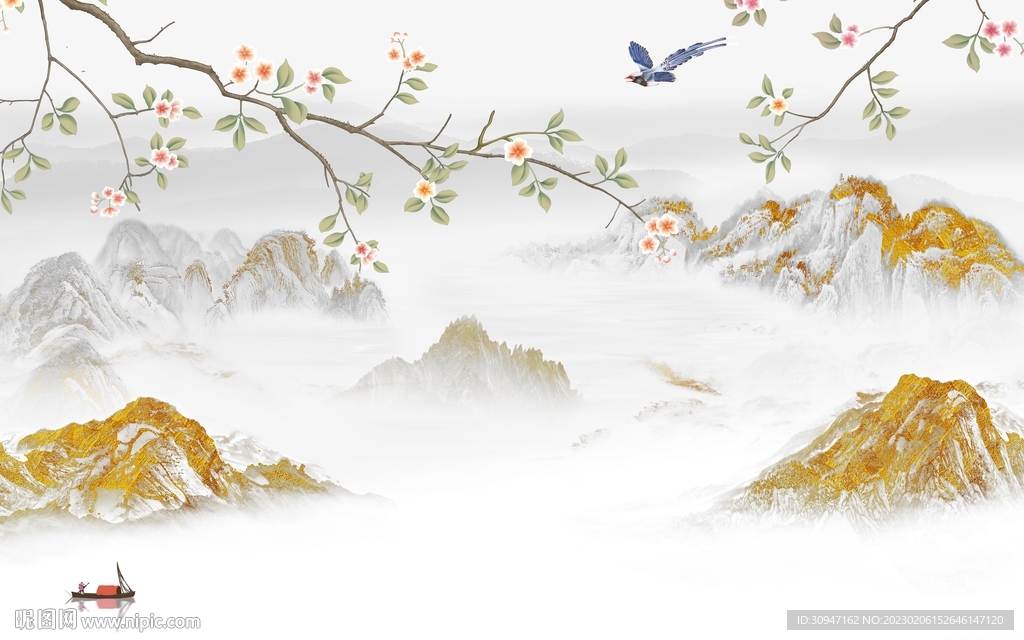 金色 客厅爆款山水 tIf分层