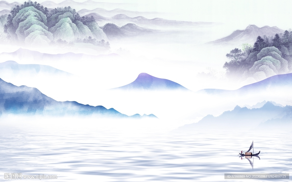 客厅 山水画背景墙 TIf分层