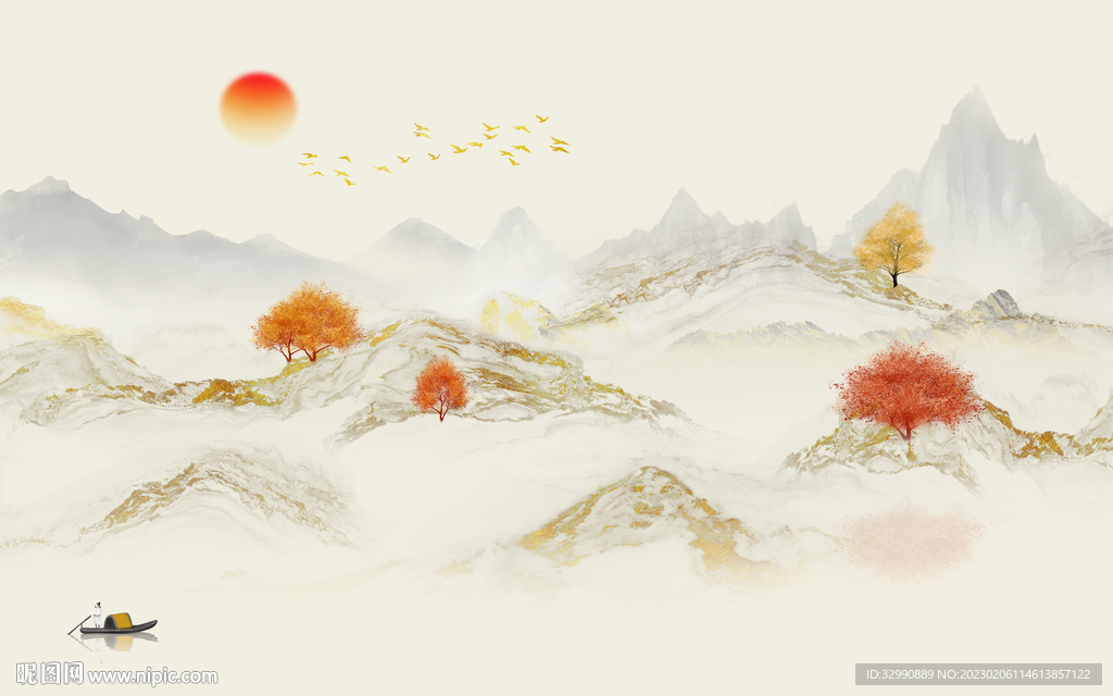 意境 山水画背景墙 TIf分层