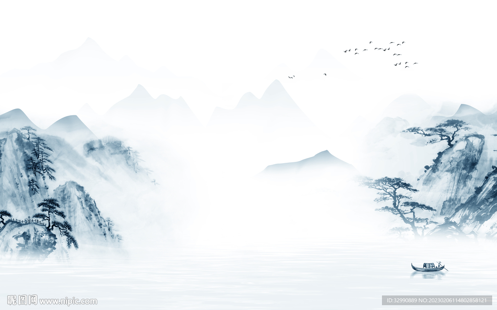 人气 山水画背景墙 TIf分层