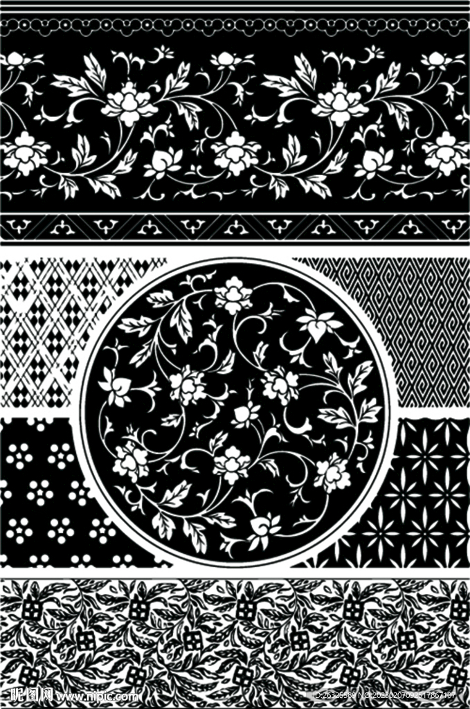 黑白青花缠枝纹样