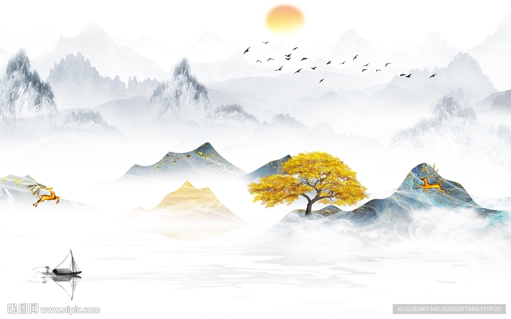 新品 背景新山水画 tIF分层