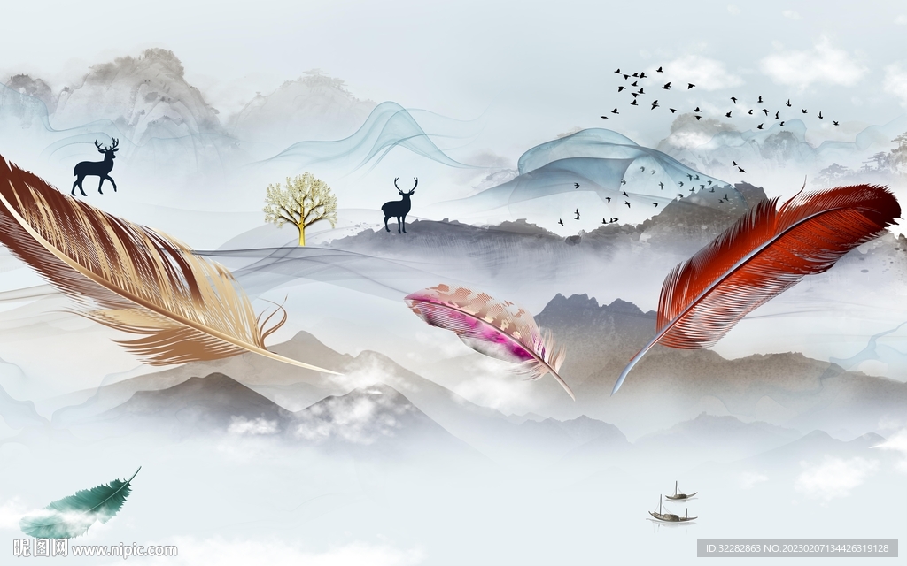 极简 背景新山水画 tIF分层