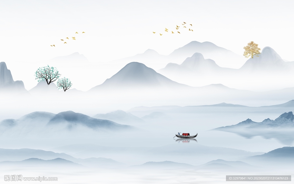 高档 爆款中式山水 tif分层