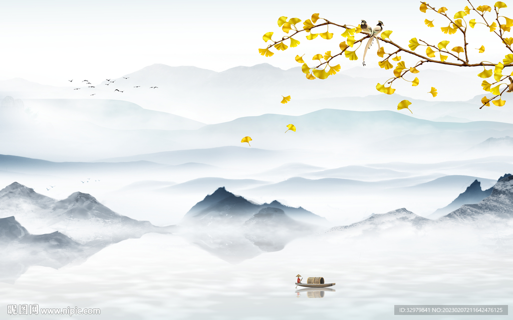 高清 爆款中式山水 tif分层