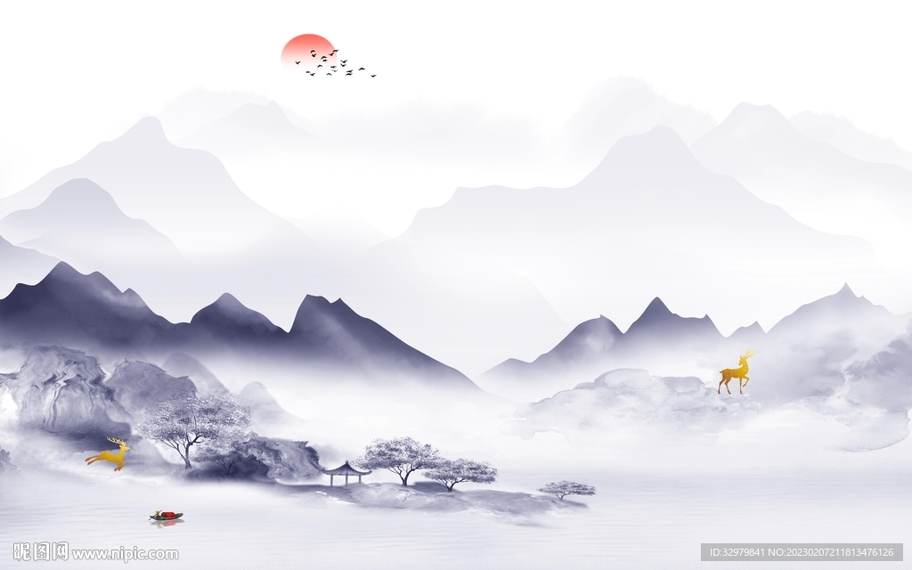 简约 爆款中式山水 tif分层