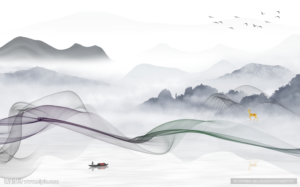 大气 爆款中式山水 tif分层