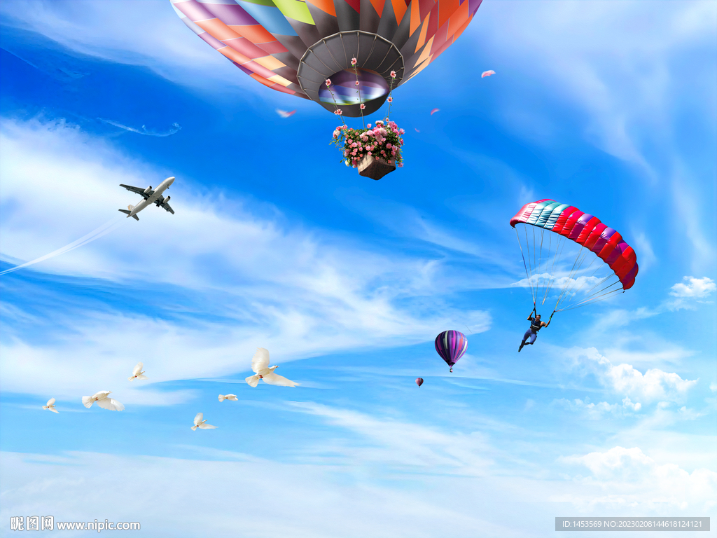 蓝天白云热气球