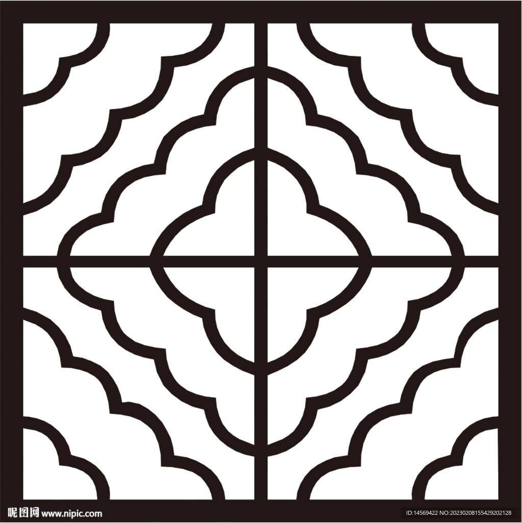 方形背景镂空花雕刻图案