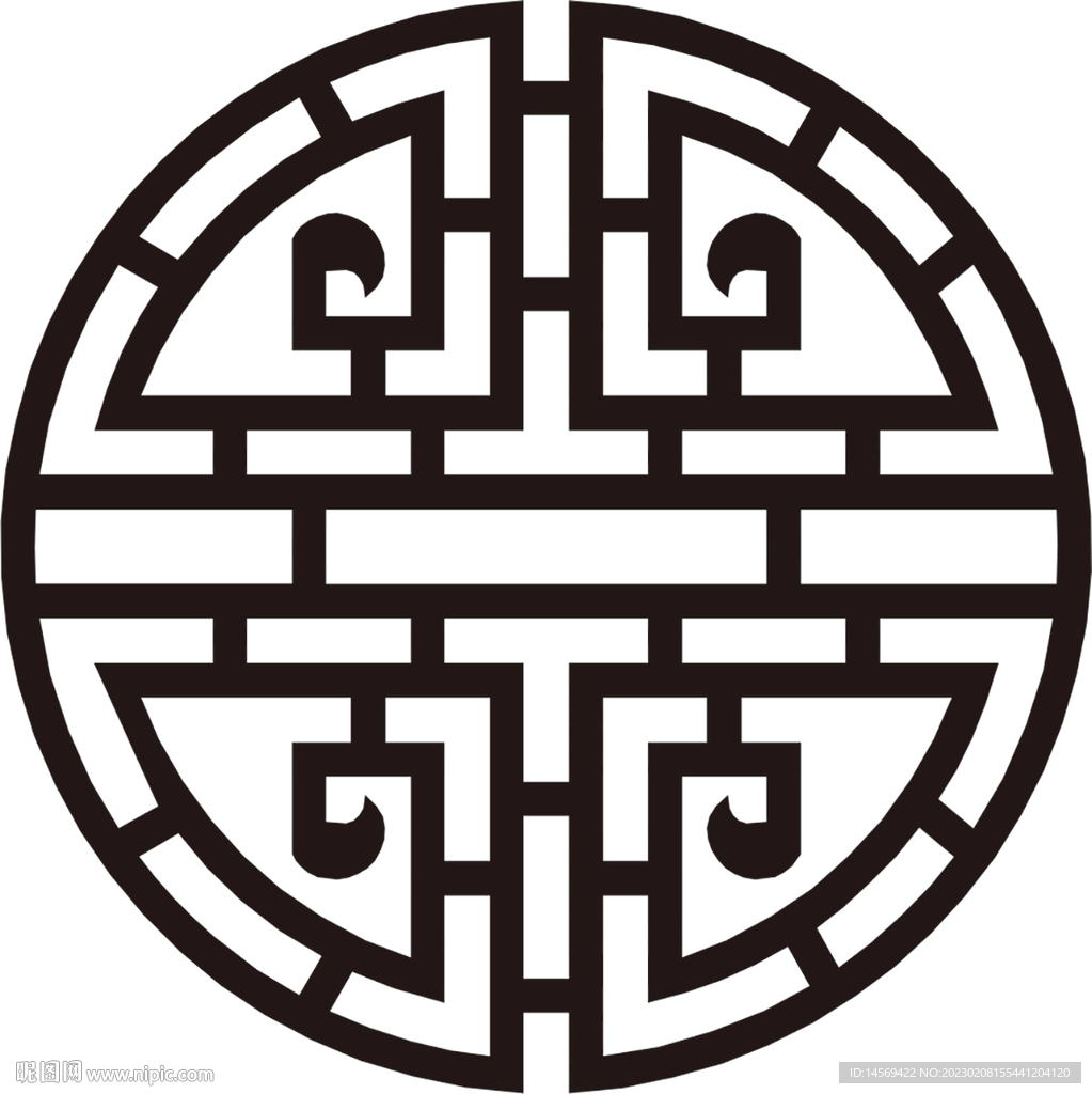 中式圆形镂空花雕刻图案