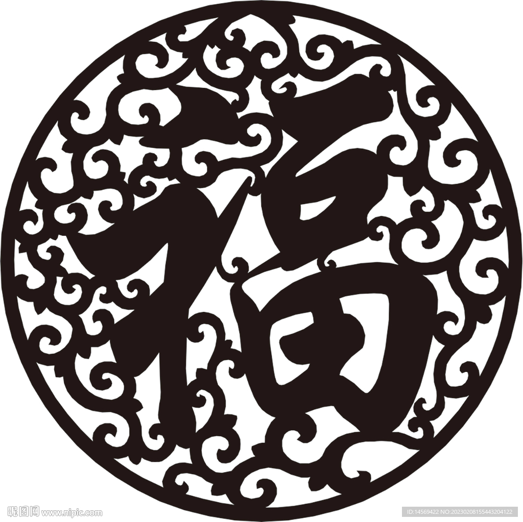 福字背景镂空花雕刻图案 