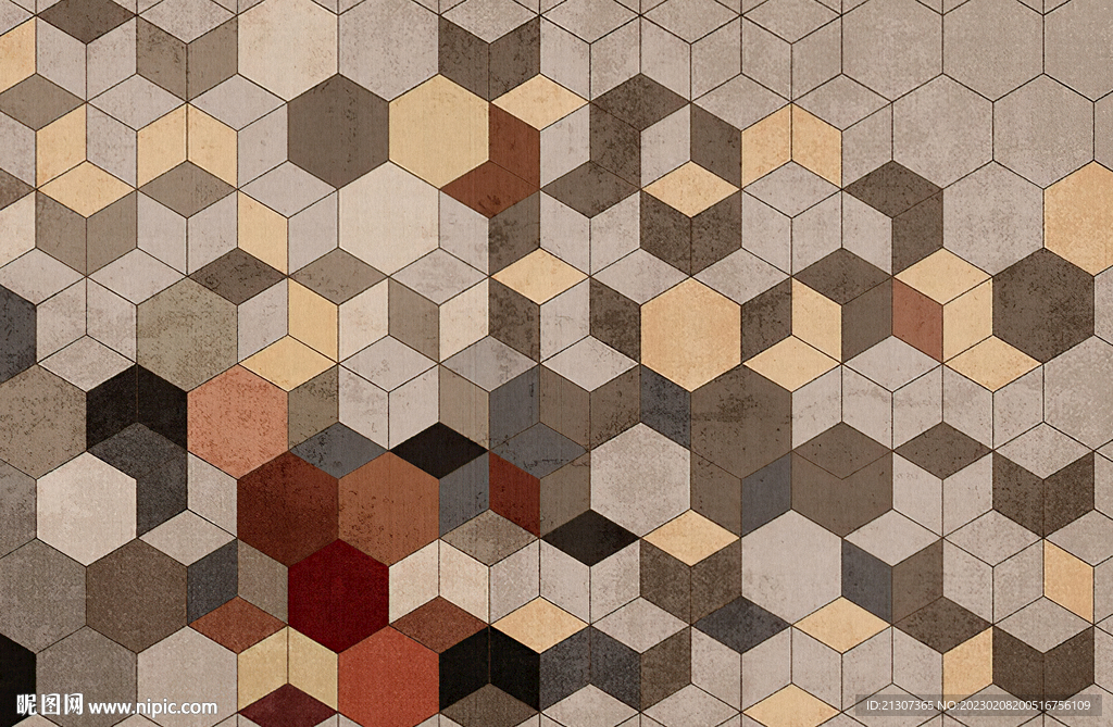 六边形色块图案地毯