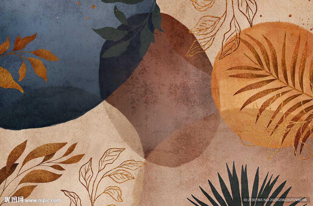 暖灰色抽象树叶地毯