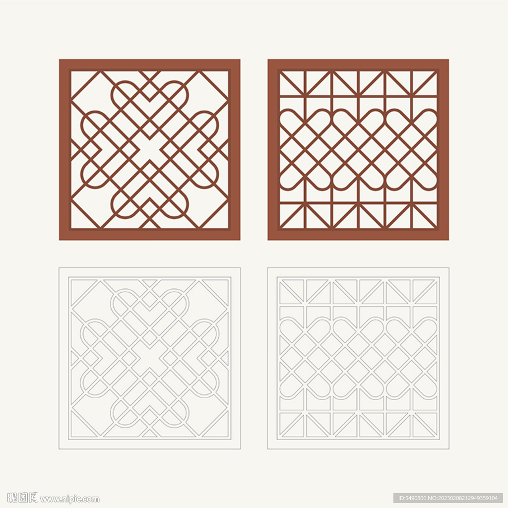正方形窗花格 花窗 中式图案