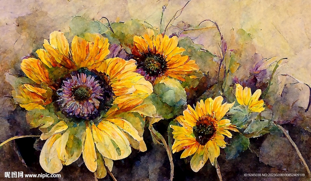 北欧风向日葵花卉挂画装饰画