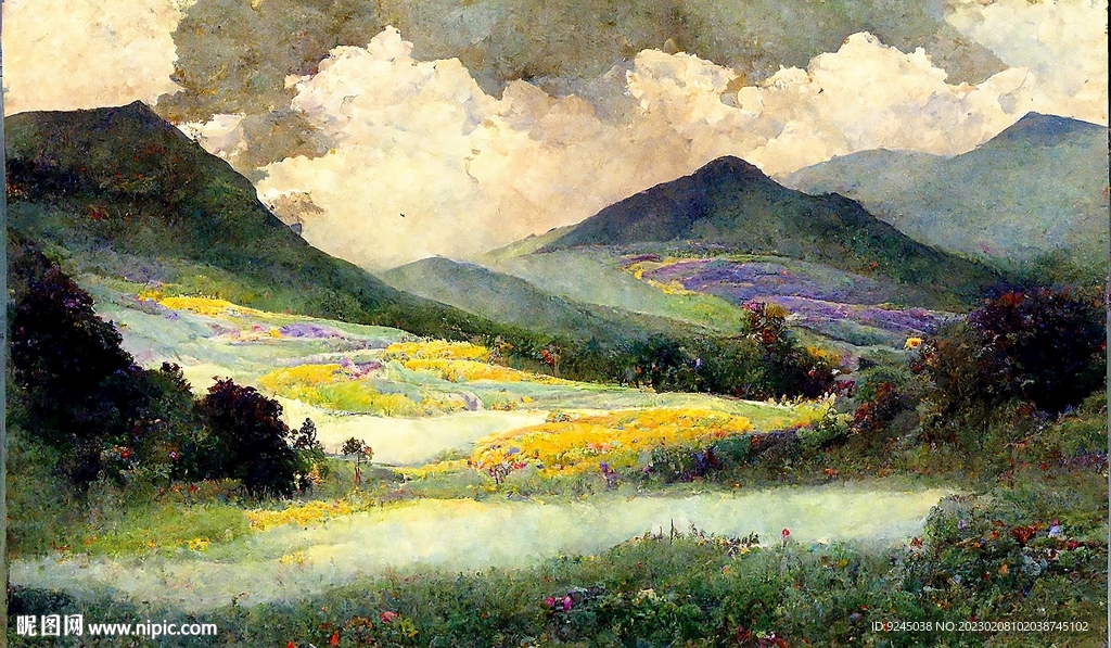 纯手绘花海装饰画