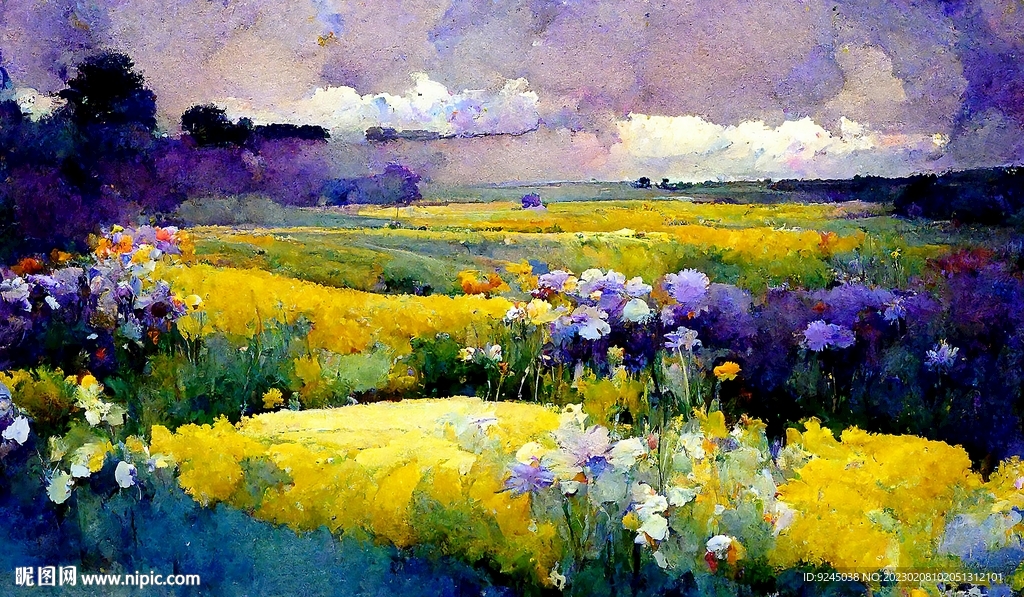 纯手绘花海装饰画