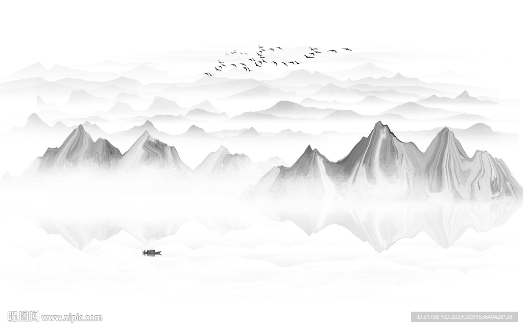 抽象水墨山水画