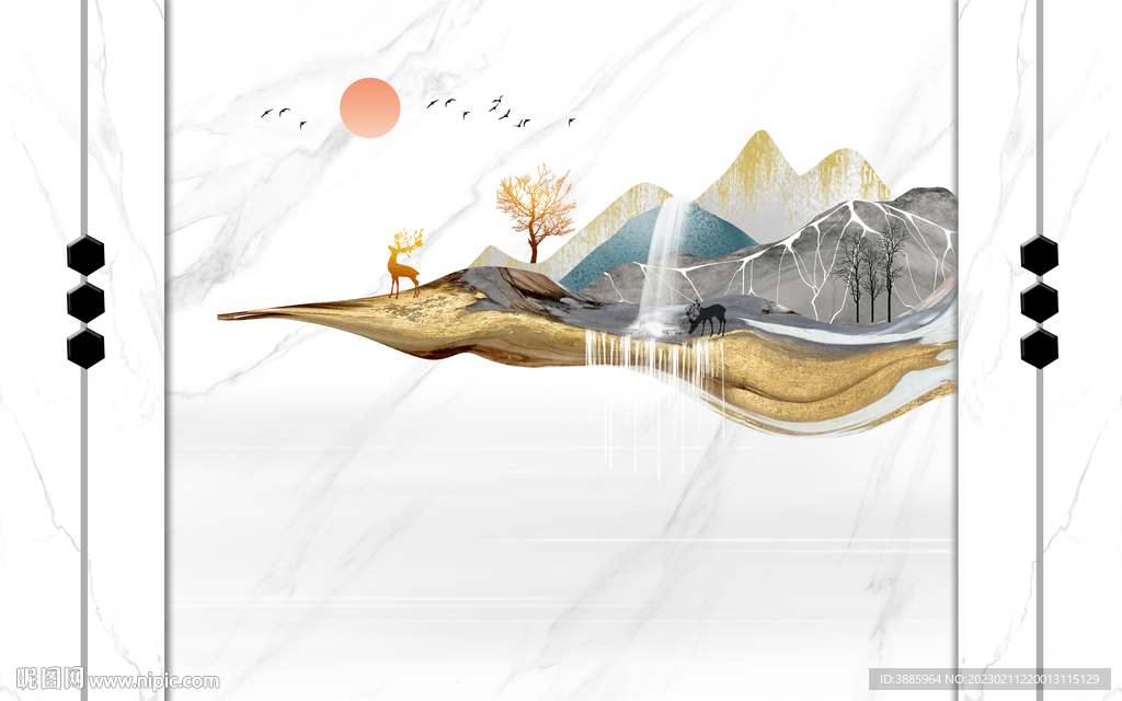 新中式水墨线条背景墙图片