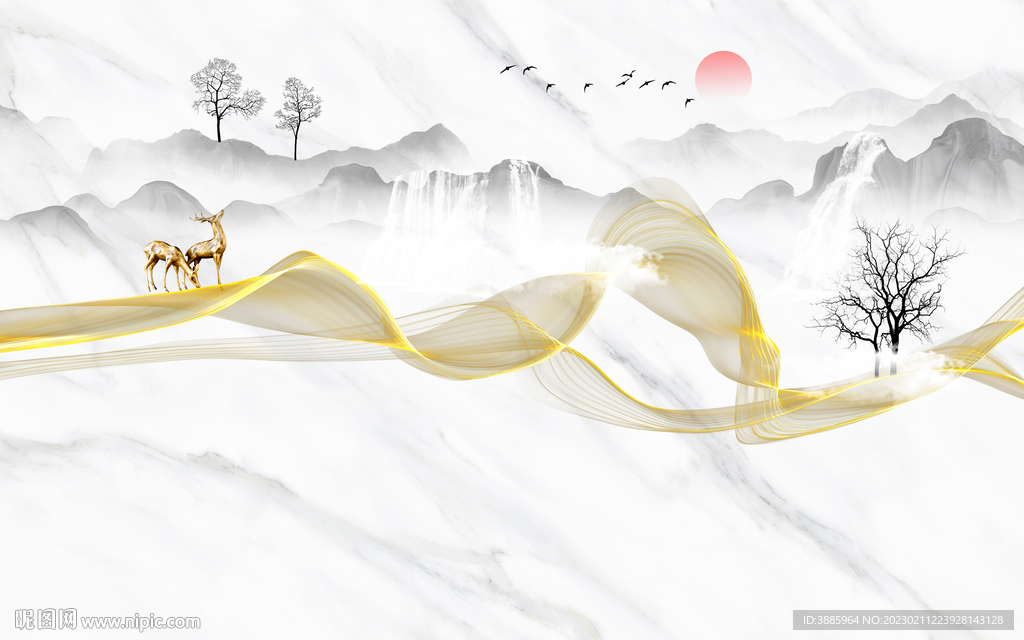 天道酬勤大理石纹山水背景墙图片