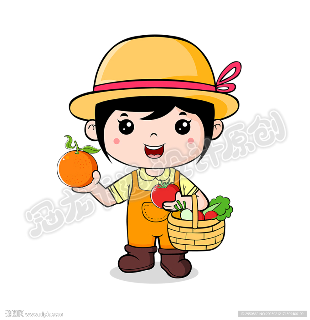 卡通生鲜超市小姑娘百分百纯手绘