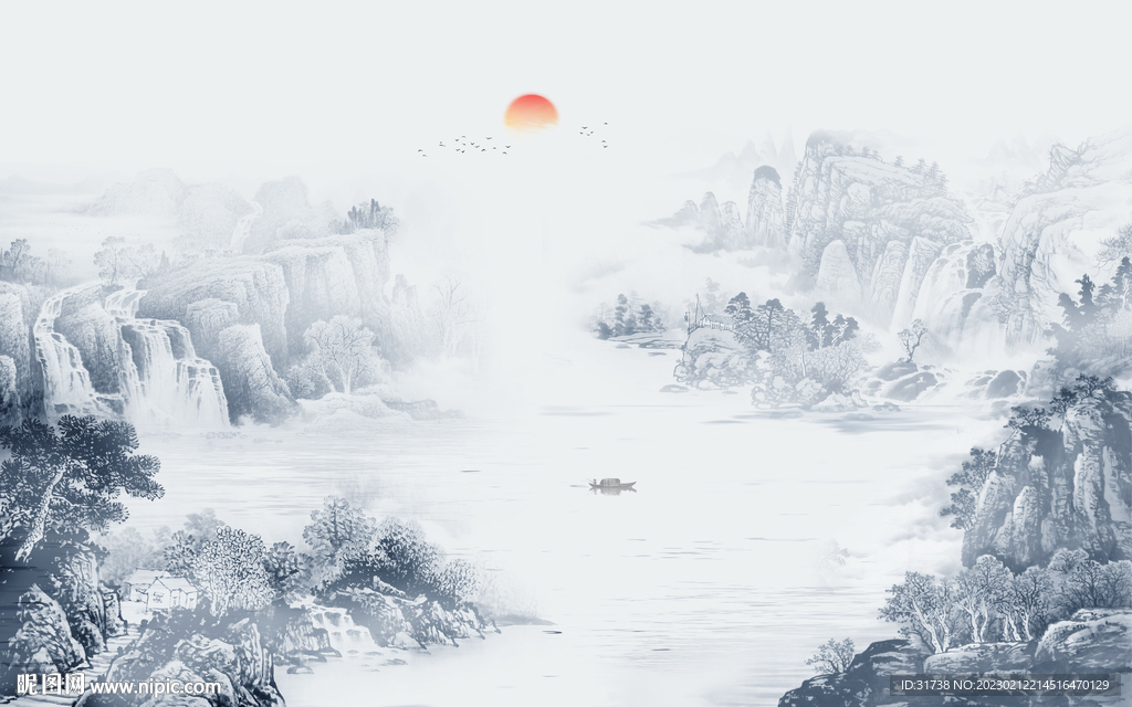 客厅 电视背景山水 tif分层