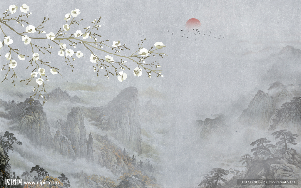 唯美灰色别墅山水 TIF分层