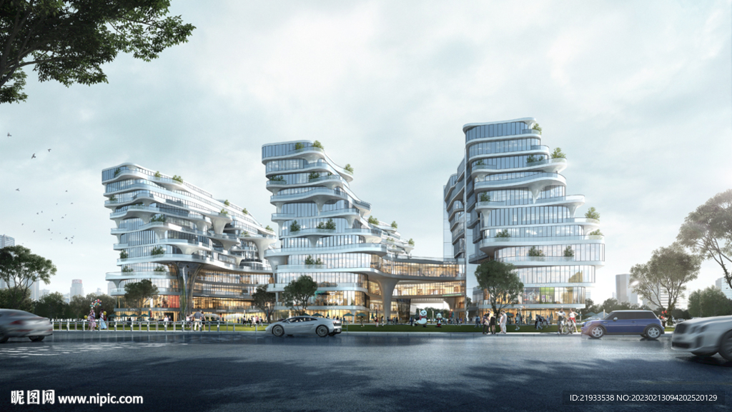 高层沿街商业综合体建筑幕墙表现