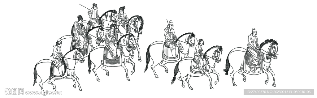 白描虢国夫人游春图卷