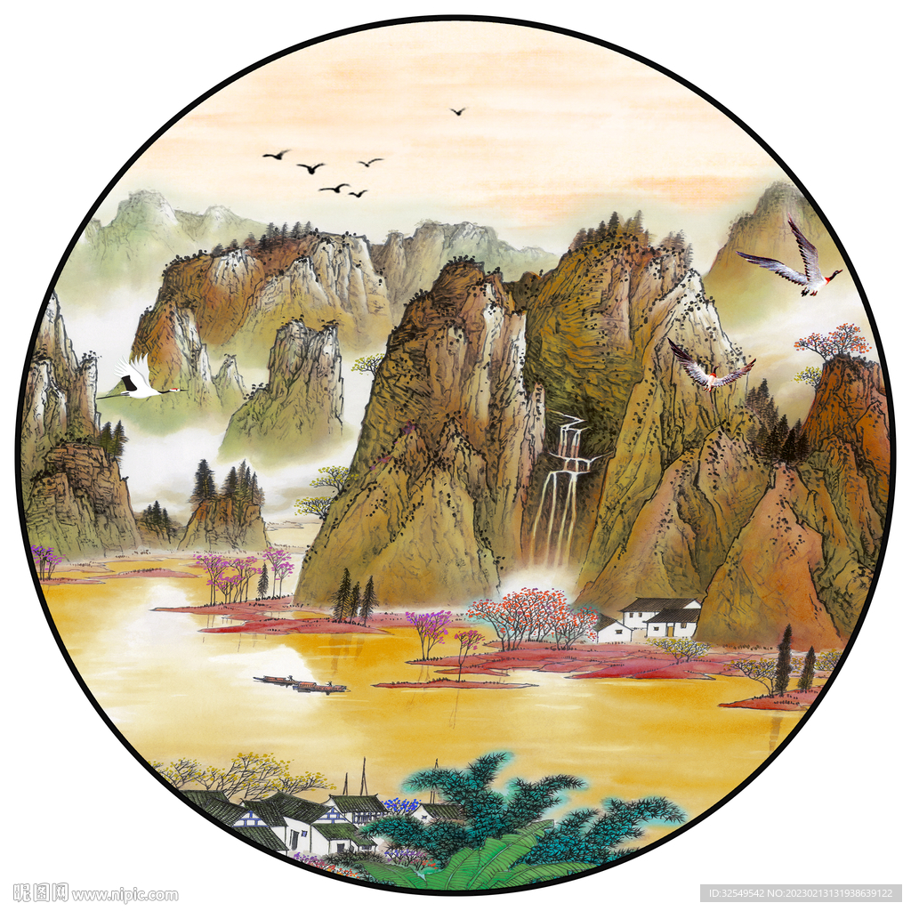 圆形国画山水装饰画
